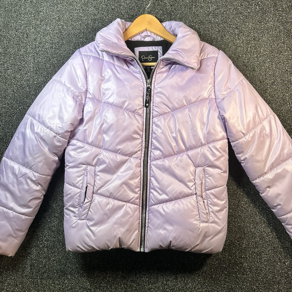 Jessica Simpson Girls Lavender Purple Metallic Puffer Jacket Coat Size 14/16